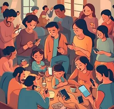 This image refers to the fact that how we are disconnected from our family, friend and loved once because of phones and even after being together, we don't bother about each other and don't celebrate together...